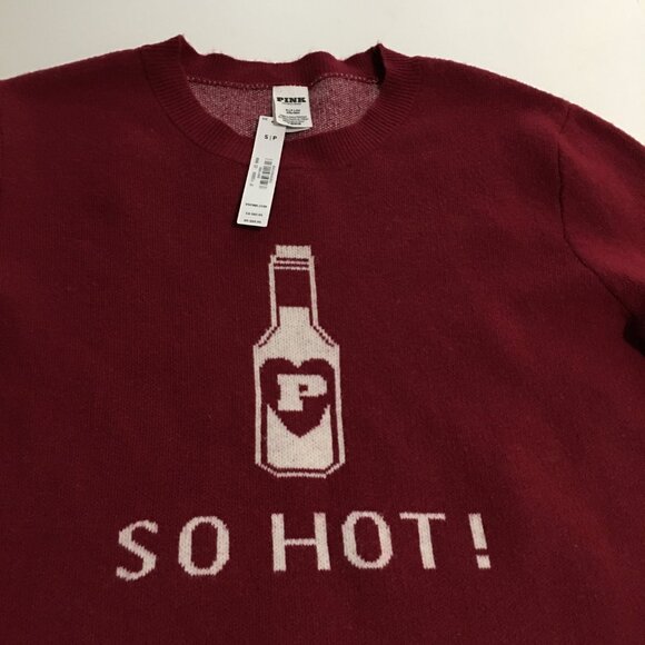 Pink Victoria Secret Sweater Women Small Red Crewneck NWT $69.95 - Picture 2 of 7